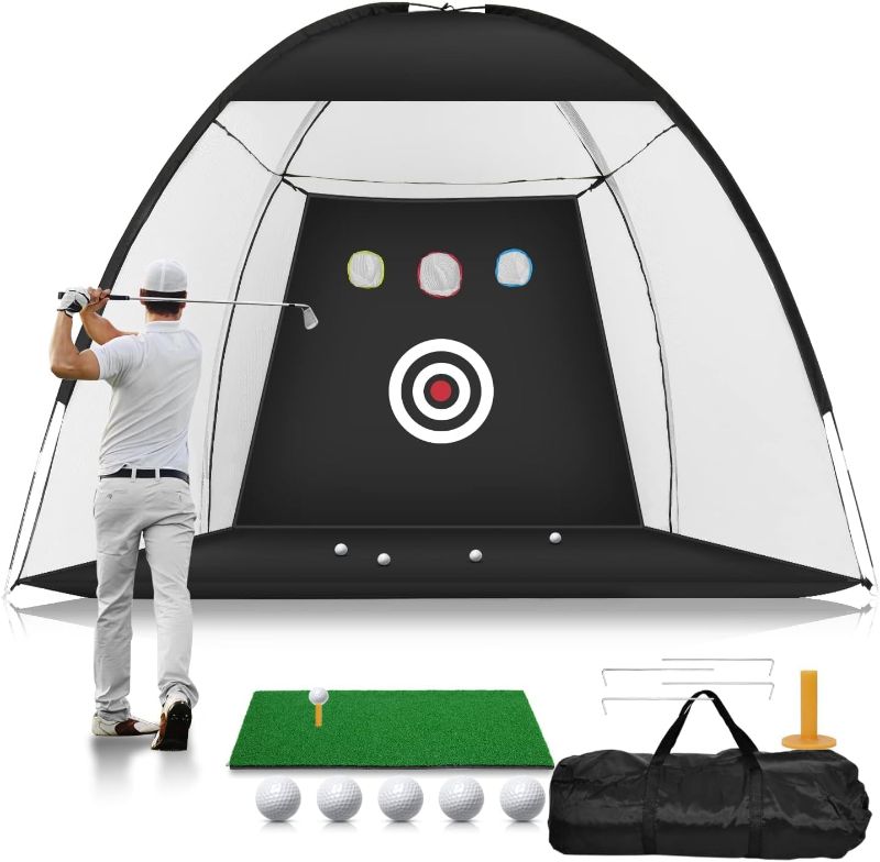 Photo 1 of Golf Practice Net, 10x7ft Golf Hitting Aids Nets for Backyard Driving Chipping, Home Golf Swing Training with Targets /1 Golf Mat / 5 Golf Balls / 1 Golf Tees/Bag - Men Indoor Outdoor Sports Game
***Stock photo is a similar product, not exact***