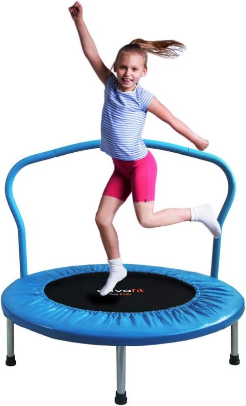 Photo 1 of Ativafit Fitness Trampoline for Kids Foldable Mini Trampoline with Adjustable Foam Handle Workout Indoor Outdoor Home Use Blue 36"