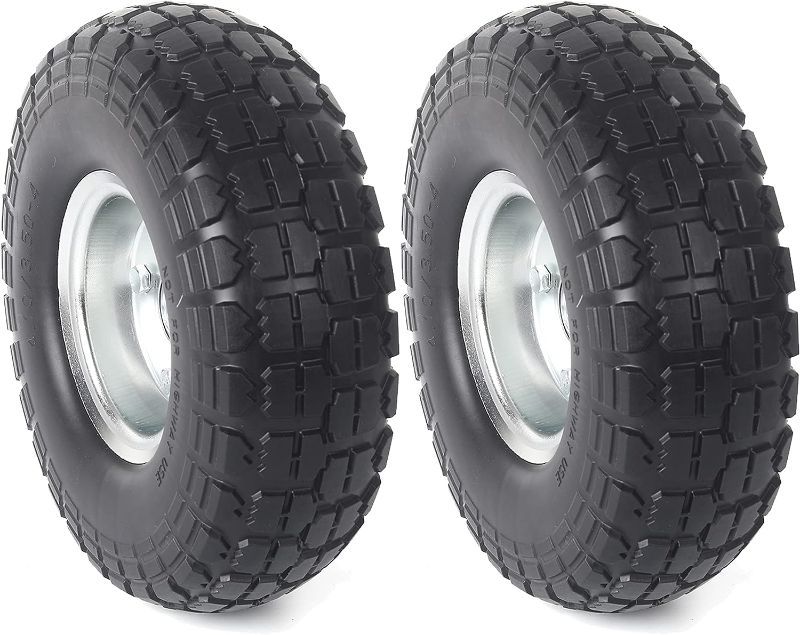 Photo 1 of (2-Pack) AR-PRO 10-Inch Solid Rubber Tires and Wheels - Replacement 4.10/3.50-4” Tires and Wheels with 5/8” Axle Bore Hole, and Double Sealed Bearings - Perfect for Gorilla Carts