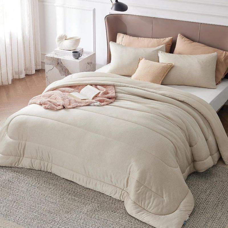 Photo 1 of Bedsure Queen Comforter Set - Cooling and Warm Bed Set, Beige Reversible All Season Cooling Comforter, 3 Pieces, 1 Queen Size Comforter (88"x88") and 2 Pillow Cases (20"x26")