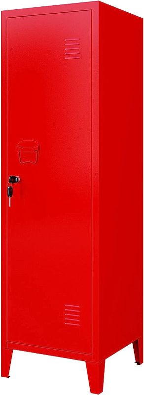 Photo 1 of MIOCASA Metal Cabinet Home Office Storage Cabinets with Doors and Shelves Lockable 3 Door File Cabinet Organizer Coat Lockers for Kids (Red)