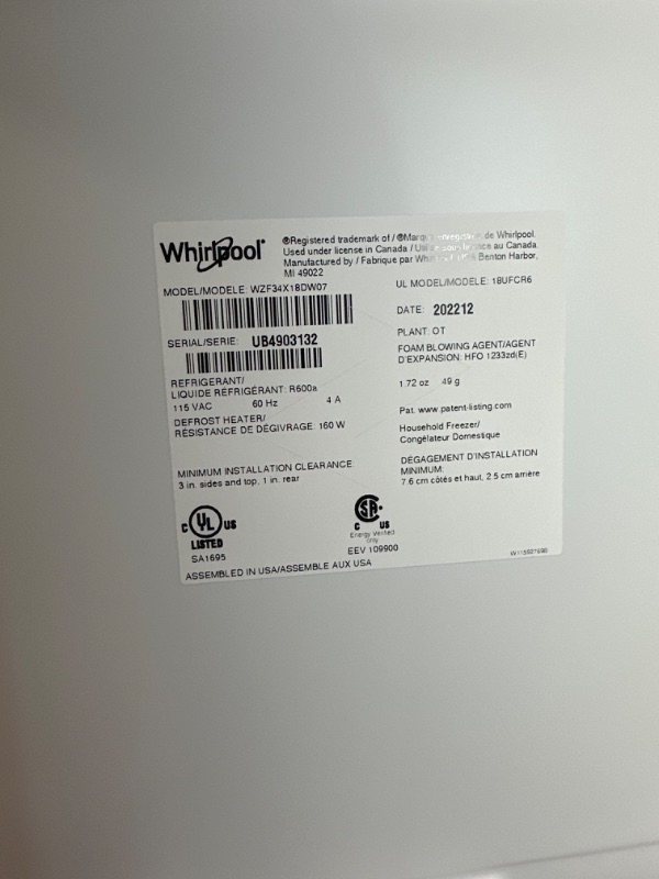 Photo 10 of 18 cu. ft. Upright Freezer with LED Lighting WZF34X18DW
