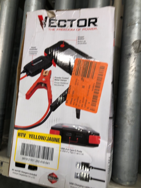 Photo 3 of ***NO CLAMPS*** VECTOR SS6LV 1200 Peak Amp Lithium Jump Starter Battery Booster, USB-A(2.1 Amps), USB-C(3.1 Amps), Power in & Out, LED Work Light, & Heavy Duty Powder Coated Clamps