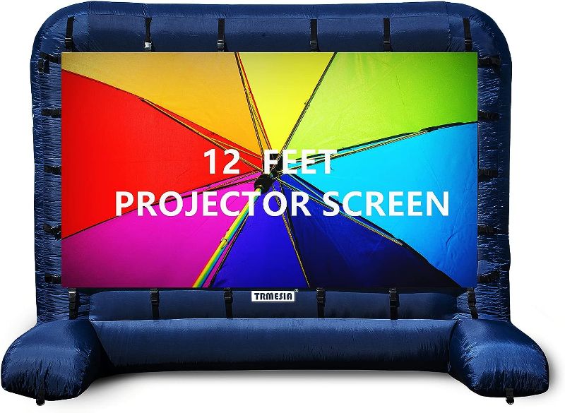 Photo 1 of TRMESIA Inflatable Projector Screen 12 ft Outdoor Movie Blow up Projector Screen with Screen Portable Packages Bag,Inflatable Projection Screen for Home Theater Movie Night Outdoor Yard,Blue Fabric 12FEET blue