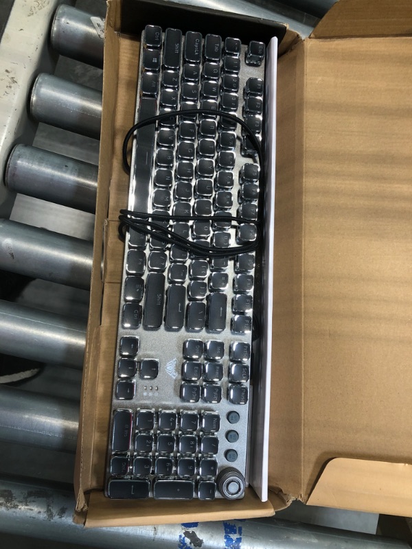 Photo 1 of AULA F2088 Punk Mechanical Gaming Keyboard, with Brown Switches, Media Control Knob, Wrist Rest, LED Rainbow Backlit, Retro Square Keycaps, 104 Keys Anti-Ghosting USB Wired Computer Keyboards Punk Black-Brown Switches