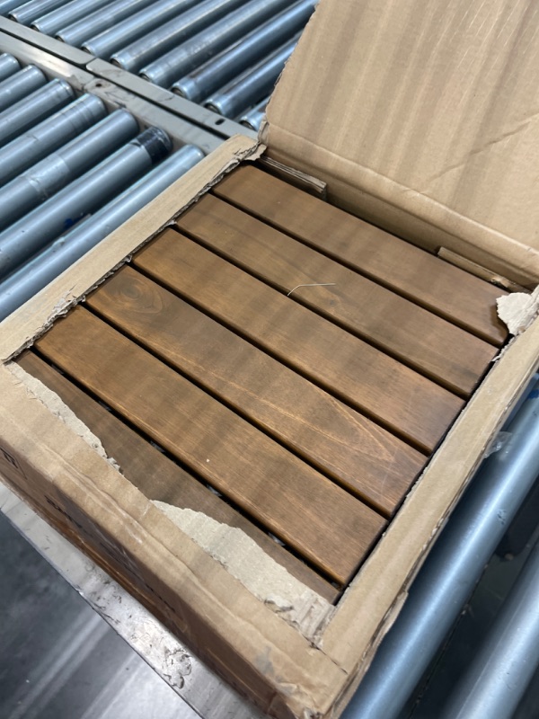 Photo 2 of Acacia Wood Interlocking Deck Tiles for Outdoor/Indoor - 12"x"12 Decorative All Weather Balcony Flooring - Snap & Click Together Patio Tiles - Portable Waterproof Dance Floor Covering, Outside Walkway 12 Slats Almond Brown 10