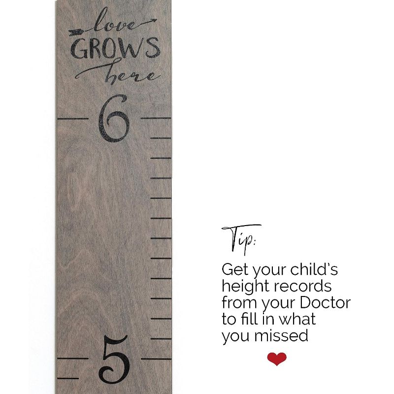 Photo 1 of " Headwaters Studio Wooden Ruler Growth Chart for Kids, Boys & Girls - Height Chart & Height Measurement for Wall - Kids Nursery Wall Decor & Room Hanging Wall Decor - Love Grows Here - Gray" Love Grows Gray
