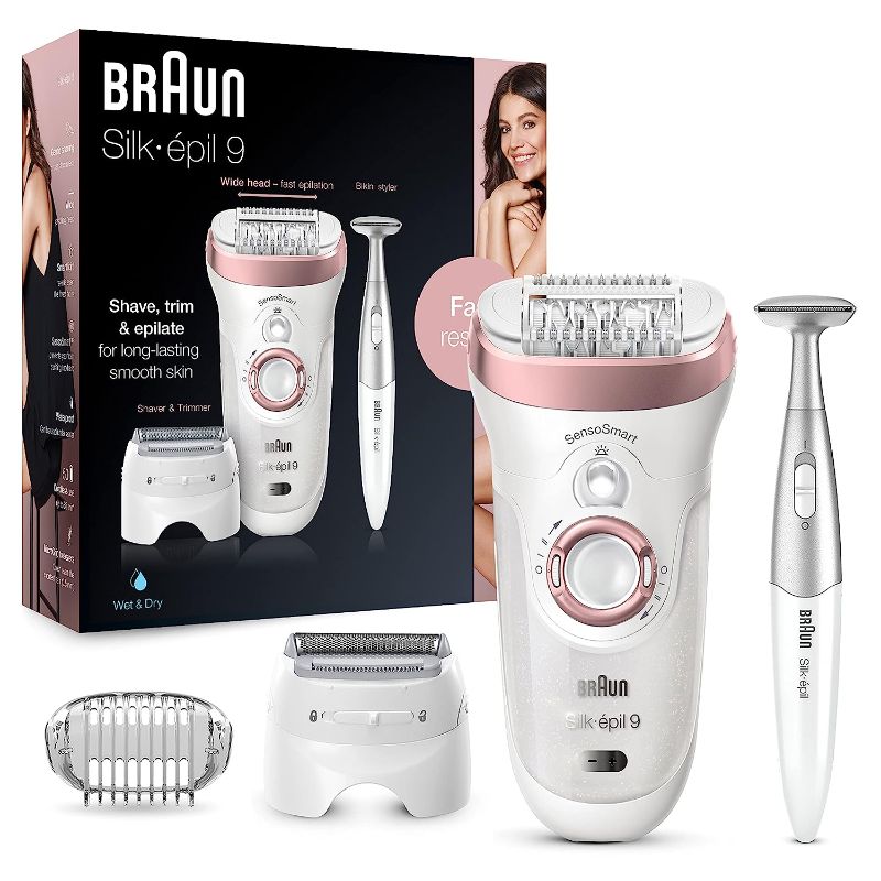 Photo 1 of Braun Silk-épil 9 9-890, Facial Hair Removal for Women, Hair Removal Device, Bikini Trimmer, Womens Shaver Wet & Dry, Cordless and 7 extras