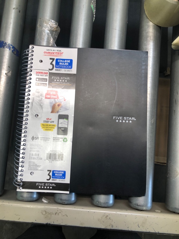 Photo 1 of Five Star Spiral Notebook + Study App, 3 Subject, College Ruled Paper, Fights Ink Bleed, Water Resistant Cover, 8-1/2" x 11", 150 Sheets, Black (72069)