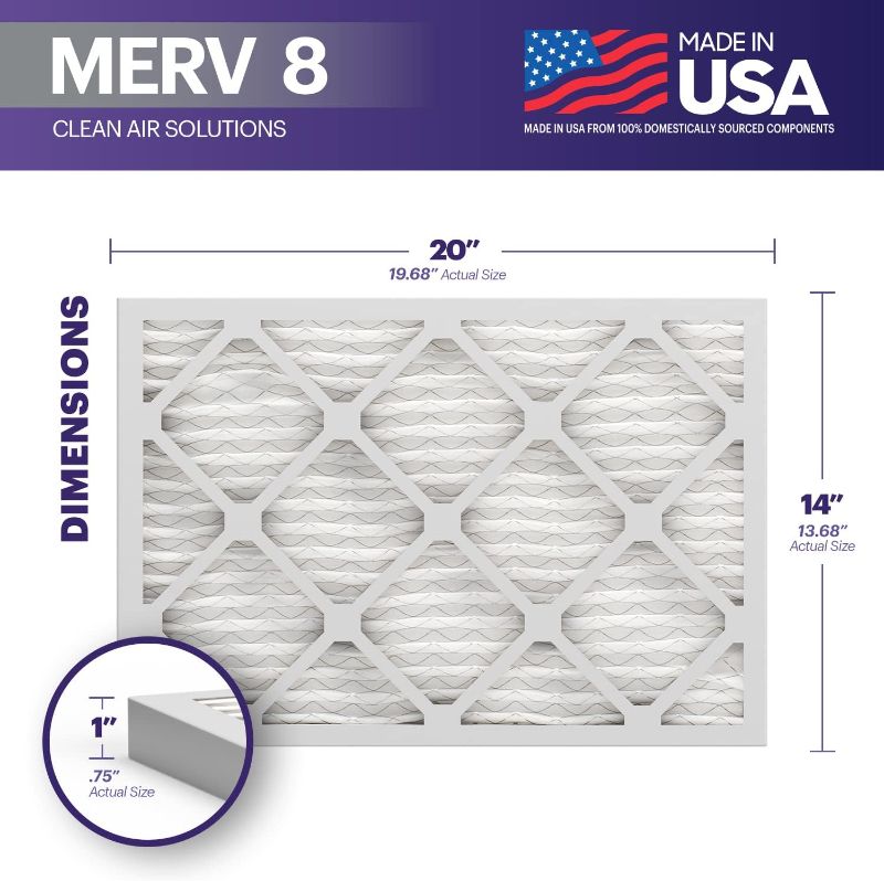 Photo 1 of 4x20x1 Air Filter MERV 8 (6-Pack) - MADE IN USA – Dust & Pet Defense Electrostatic Pleated Air Conditioner HVAC AC Furnace Filters for Dust, Pet, Mold, Pollen MPR 600 – 700 & FPR 5