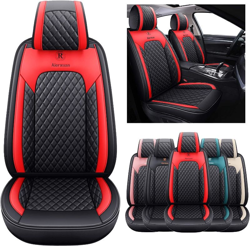 Photo 1 of Car Seat Covers Front Seats Only Leather Waterproof Seat Cushion Universal for Rav4 Kia Sorento Pilot Hrv Ridgeline Odyssey Chr Ford Ranger Edge Chevy Equinox VW(2 PCS Front, Black-Red) 2 PCS Front/Black-Red