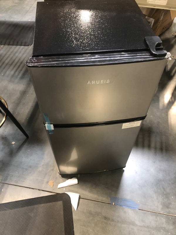 Photo 2 of Anukis Compact Refrigerator 3.5 Cu Ft 2 Door Mini Fridge with Freezer For Apartment, Dorm, Office, Family, Basement, Garage, Silver 3.5 Cu Ft silver
