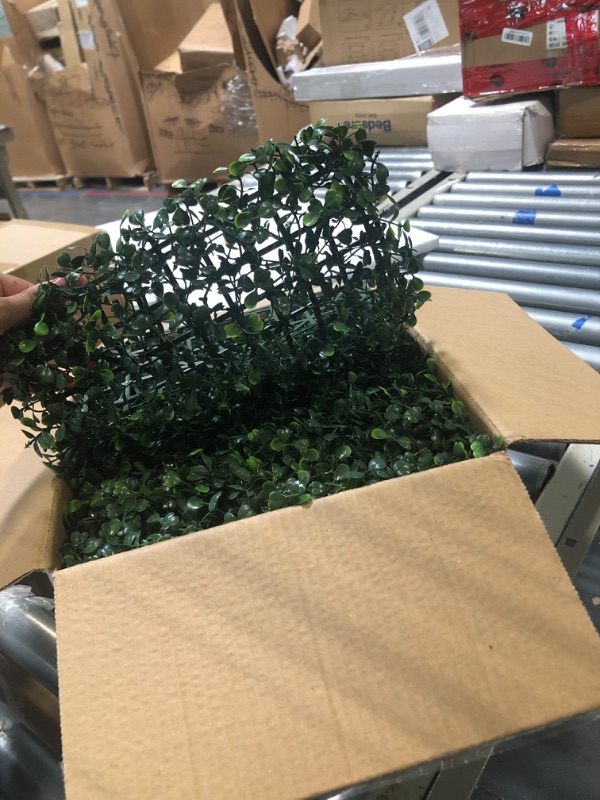 Photo 1 of Bybeton Artificial Green Wall Panel,10"x 10"(12pcs) Boxwood Faux Grass Wall Panels for Interior Wall, Backdrop Wall,Garden Wall and Indoor Outdoor Plant Wall Decor 10*10IN 12P Green