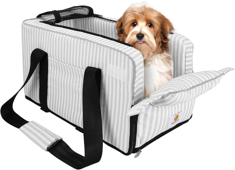 Photo 1 of Small Pet Car Seat for Center Console, Zip-up Booster Seat for Cat and Small Dog 12 Lbs w/Removable Cushion, Doggy Travel Seat w/Strap and Velcro

*** COLOR BEIGE***