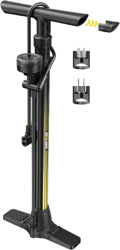 Photo 1 of BEELORD Bike Floor Pump with Precision Pressure Gauge, 160 PSI, Bike Air Pump with Presta and Schrader Valve, Fits Bicycle, Scooter and infalating Toys etc