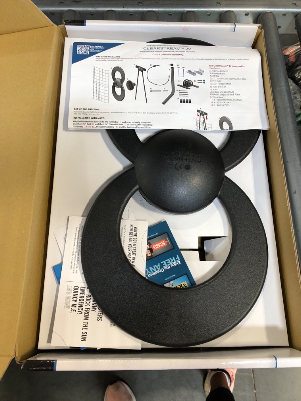 Photo 1 of Antennas Direct ClearStream 2V TV Antenna, 60+ Mile Range, UHF/VHF, Multi-directional, Indoor, Attic, Outdoor, Mast w/Pivoting Base/Hardware/ Adjustable Clamp, Sealing Pads, 4K Ready, Black – C2-V-CJM