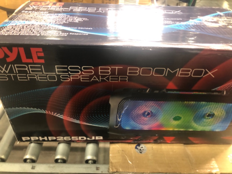 Photo 2 of Pyle Wireless BT Portable Boombox Speaker - 600W Rechargeable Speaker, Portable Barrel Loud Stereo System - DJ Sound Effects, Flashing LED, FM/Aux/MP3/USB/SD/1/4 in, Includes Microphone PPHP265DJB 600 watts