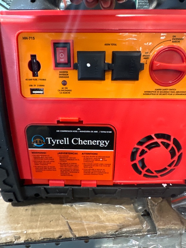 Photo 7 of Tyrell Chenergy 1400 Peak Amp Portable Power Station Jump Starter,with 260 PSI Tire Inflator/Air Compressor,400W Power Inverter Dual AC/DC Ports,2.1A USB Port,Battery Clamps