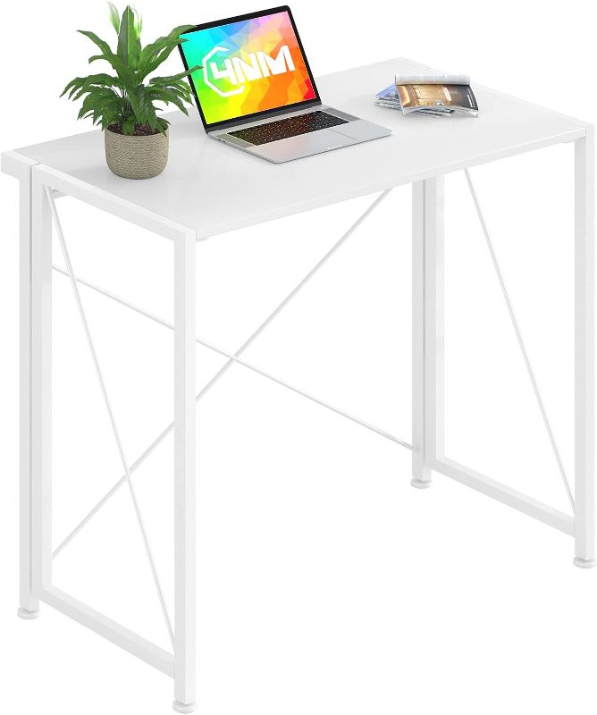 Photo 1 of 4NM 33.5" Small Folding Desk, Computer PC Desk Home Office Desk Study Writing Table for Small Space Offices, Easy Assembly, All White