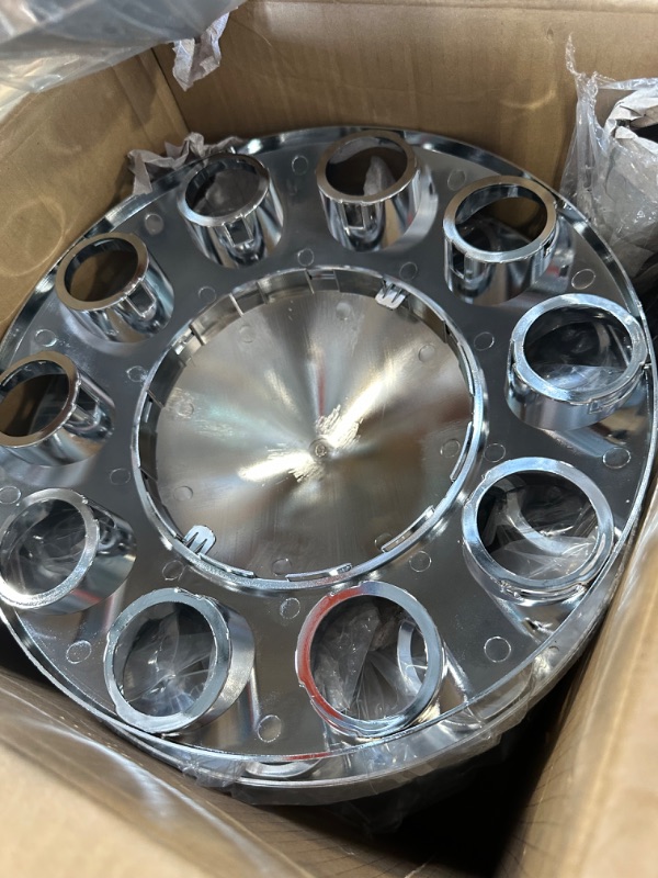 Photo 1 of JIUXI ABS Chrome Plastic Complete Axle Cover Kits with 33mm Thread-on Nut Covers for Semi Trucks in Sets (Spiked)