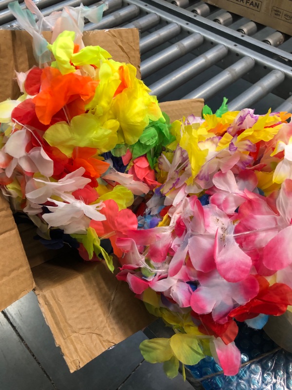 Photo 4 of JOYIN 60 Counts Hawaiian Leis Bulk, Tropical Hawaiian Luau Flower Lei Party Favors Beach Hawaii Luau Party Supplies(5 Dozen)