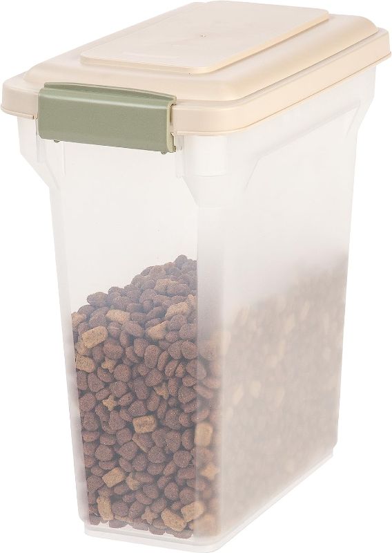 Photo 1 of IRIS USA 12.5 Lbs / 15 Qt WeatherPro Airtight Pet Food Storage Container, for Dog Cat Bird and Other Pet Food Storage Bin, Pet Supplies, Keep Pests Out, Keep Fresh, BPA Free, Clear/Almond