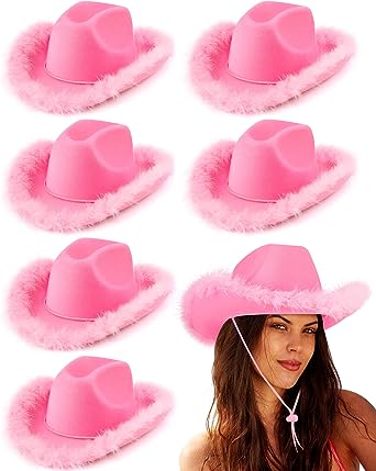 Photo 1 of 6 Pack Cowboy Hat Boa Cowgirl Hat Felt Cowboy Hat with Feather Trim for Women Girl Western Party Costume Accessories