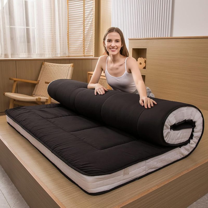 Photo 1 of MAXYOYO Twin Bed Mattress Japanese Floor Mattress Futon Mattress, Twin Mattress Pad Camping Mattress Floor Bed Mattress Topper, Easy to Foldable and Portable, Black Futon Single Mattress