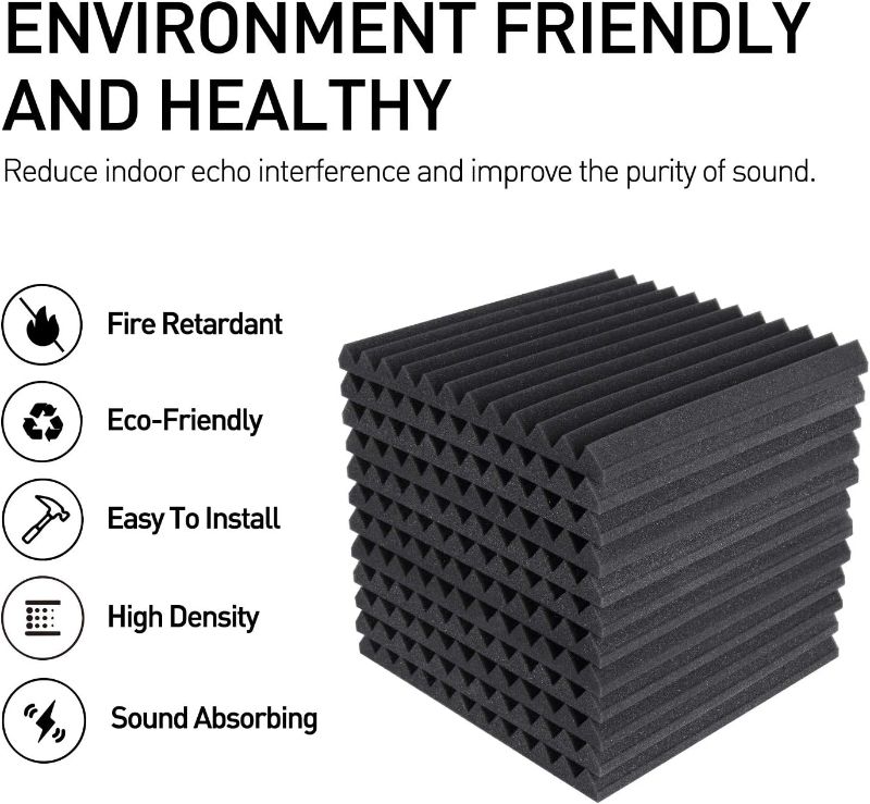 Photo 1 of 10 Pack Acoustic Foam Panels,2"X 12" X 12"Sound Proof Foam Panels-High Density Sound Absorbing Panels,Fire Resistant Soundproof Wedges Panels for Studio Recording & Office & Home Foam-50p