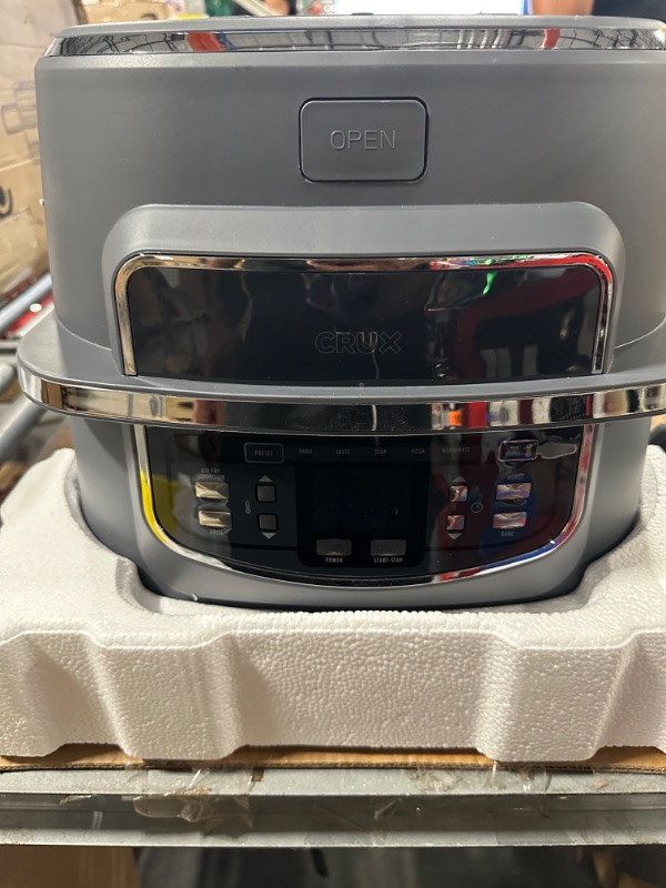 Photo 3 of ***TOP OF IT MISSING*** Crux Indoor Fast and Easy Grilling Roasting Baking Sautéing Searing and Oil Free Air Frying Recipe Book Included 12” x 12” Grill 9 QT Cook Pot Matte Gray Grill w/Air Fryer One Size