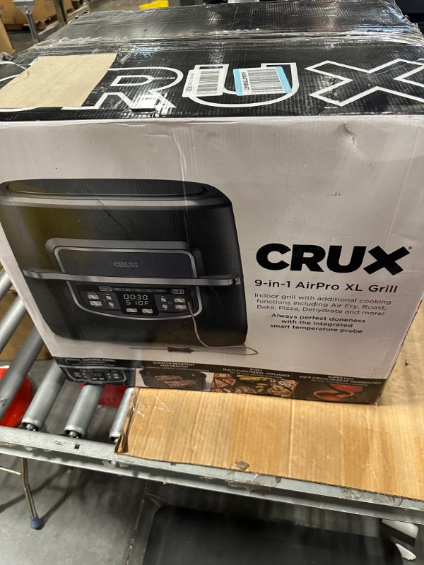 Photo 2 of ***TOP OF IT MISSING*** Crux Indoor Fast and Easy Grilling Roasting Baking Sautéing Searing and Oil Free Air Frying Recipe Book Included 12” x 12” Grill 9 QT Cook Pot Matte Gray Grill w/Air Fryer One Size