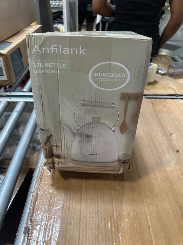 Photo 2 of Anfilank-Boil Water Electric Kettle, 1.7L 1500W, Coffee & Tea Kettle Stainless Steel,Wood Grain Design, Removable Filter, Water Window, LED Light. 360° Rotation, Auto Shut-off & Boil-Dry Protection Cream