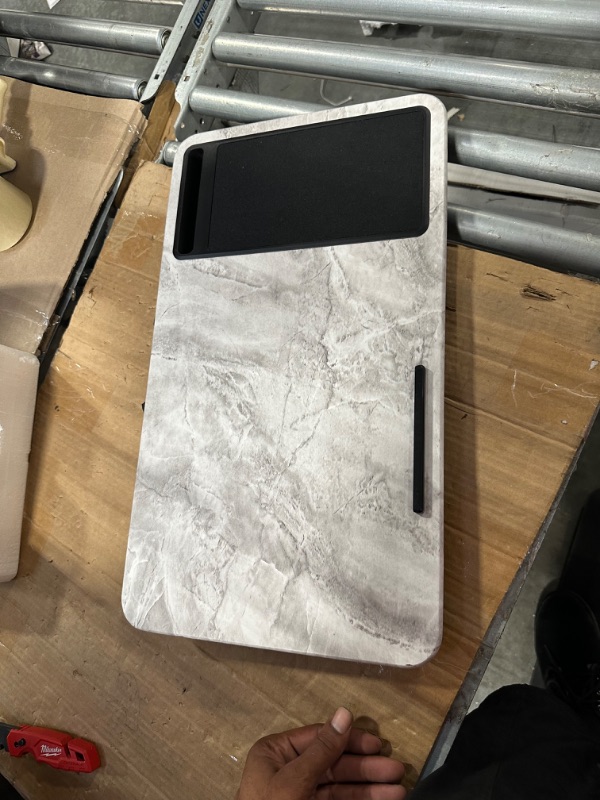 Photo 3 of LapGear Home Office Lap Desk with Device Ledge, Mouse Pad, and Phone Holder - White Marble - Fits up to 15.6 Inch Laptops - Style 