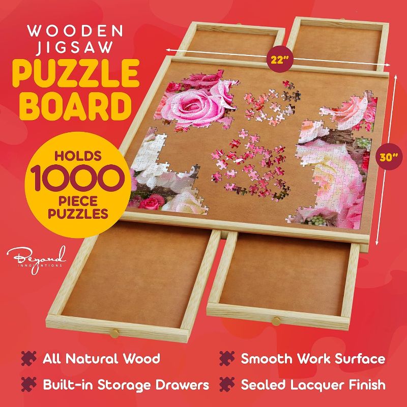 Photo 1 of 1000 Piece Wooden Jigsaw Puzzle Board - 4 Drawers, Rotating Puzzle Table | 30” X 22” Jigsaw Puzzle Table | Puzzle Cover Included - Portable Puzzle Tables for Adults and Kids by Beyond Innoventions