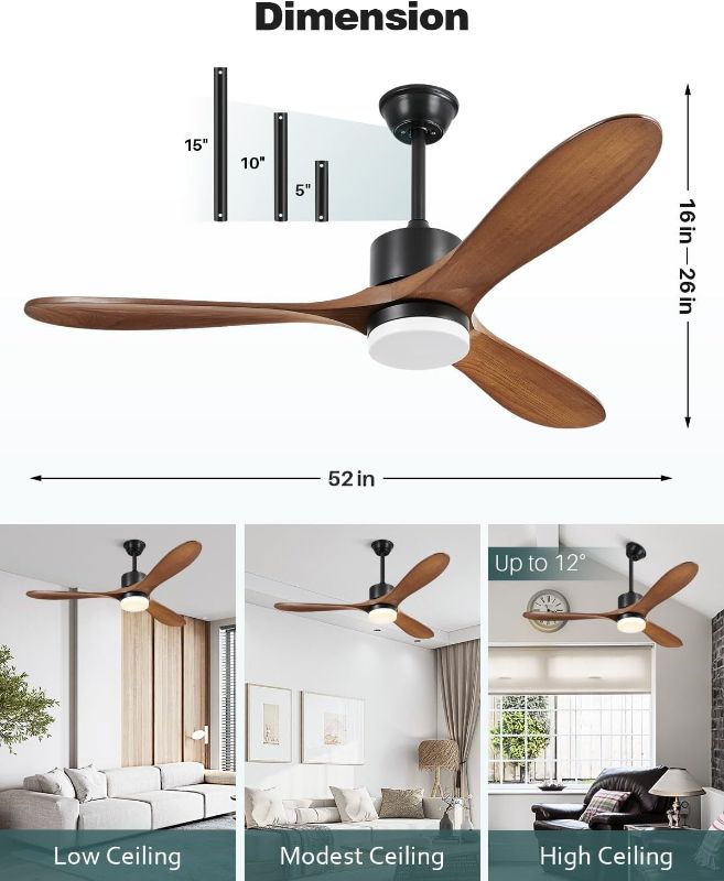 Photo 1 of alescu Outdoor Ceiling Fan 60" with Remote Control,Modern Reversible DC Motor for Patio Bedroom Living Room Outdoor Ceiling Fans walnut wood 60''