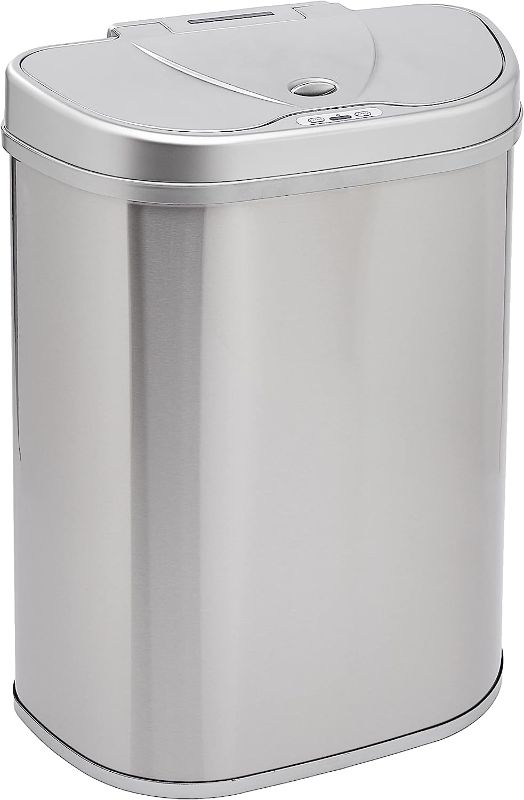 Photo 1 of Amazon Basics Automatic Hands-Free Stainless Steel D-Shaped Trash Can, 70 Liters