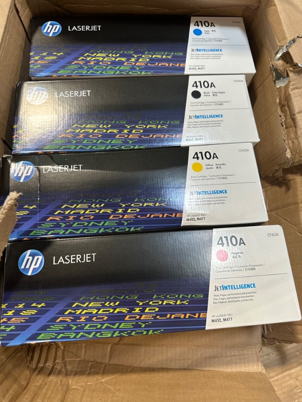 Photo 3 of HP 410A Black, Cyan, Magenta, Yellow Toner Cartridges (4-pack) | Works with HP Color LaserJet Pro M452 Series, HP Color LaserJet Pro MFP M377, M477 Series | CF410AQ 4 Pack