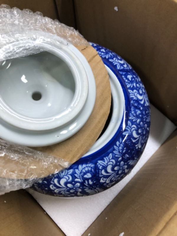 Photo 1 of A&B Home 10'' Decorative Antique Porcelain Jar with Lid Flower Pot Planter Blue and White Vase Floral Print Centerpiece Home Decor Indoor Outdoor 8.2" x 8.2" x 9.8" Blue