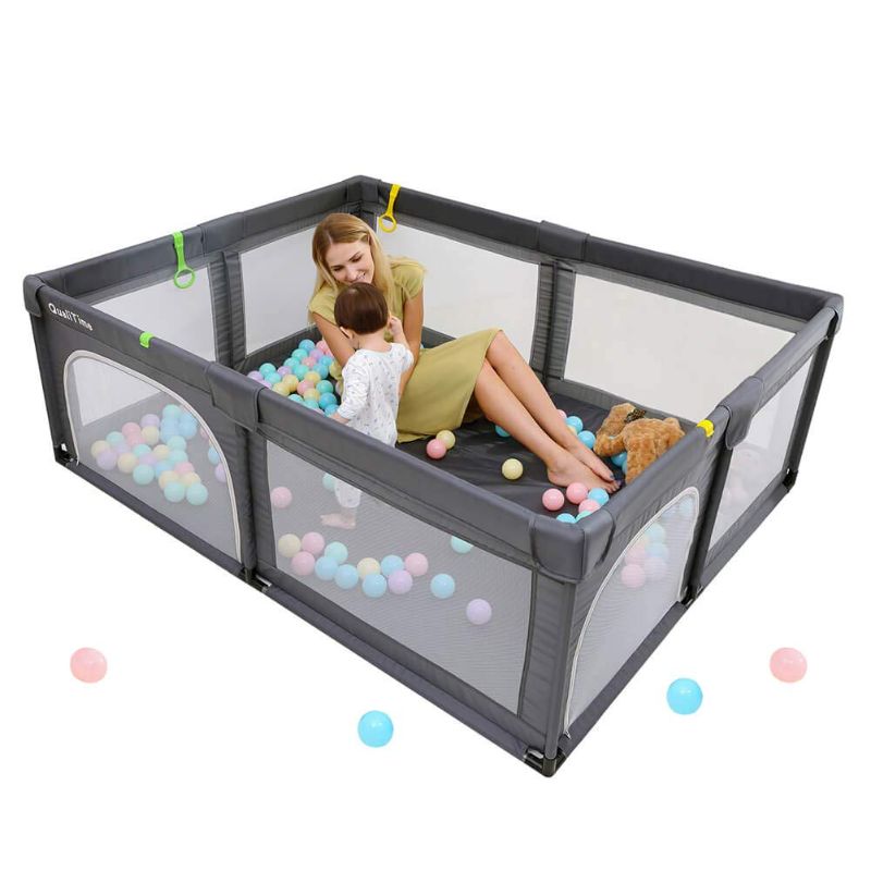 Photo 1 of Baby Playpen, Playpens for Babies, Extra Large Playyard for Toddler, Reliable Kids Activity Center, Sturdy Safety Playpen with Anti-Slip Suckers and Super Soft Breathable Mesh (Dark Gray, X-Large)
