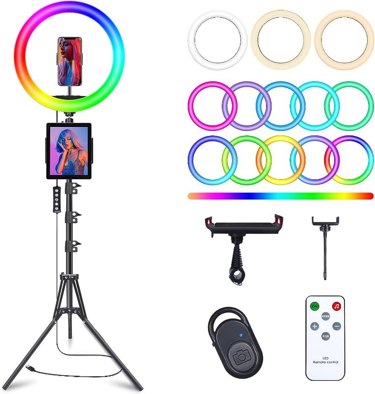 Photo 1 of 10" Selfie Ring Light with 63" Tripod Stand & 3 Phone Holder, LED Camera Ringlight