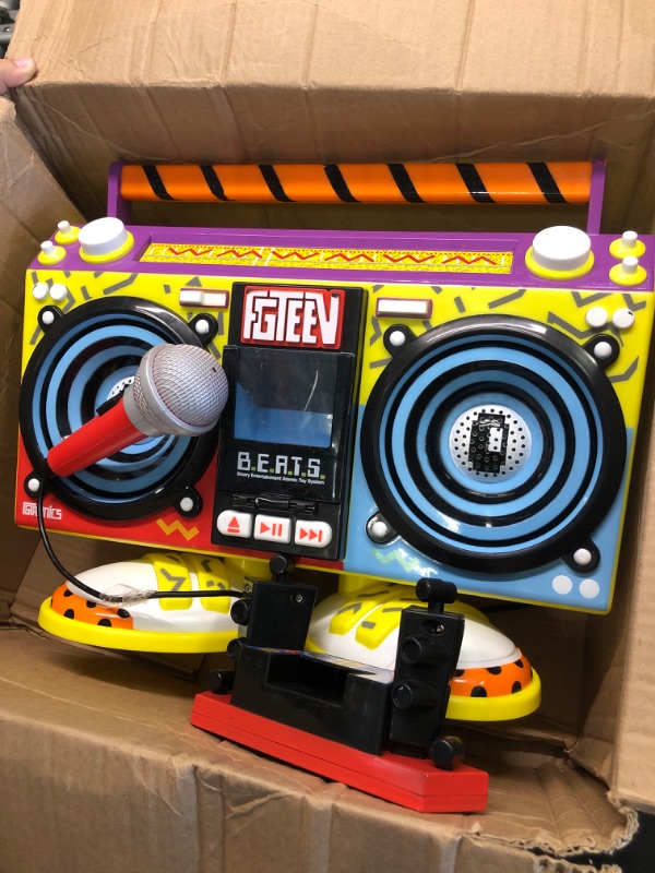 Photo 2 of FGTeeV – B.E.A.T.S. - Plays 6 Original Songs from The FGTeeV YouTube Channel - Includes The Boombox case with Music, 2 Mini Figures, DJ Booth, and Working Microphone