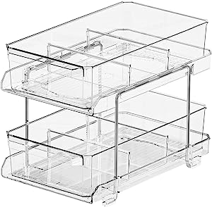 Photo 1 of 2 Tier Clear Organizer with Dividers, Multi-Purpose Slide-Out Storage Container, Bathroom Vanity Counter Organizing Tray, Under Sink Closet Organization, Kitchen Pantry Medicine Cabniet Bins