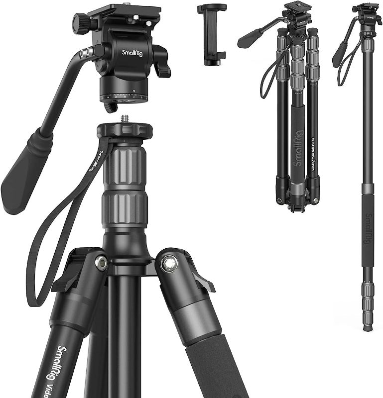 Photo 1 of SmallRig 72" Video Tripod Monopod with Fluid Head, Aluminum Camera Tripod, 360° Panorama Ball Head for Travel, Video, Live Streaming, Vlogging, Adjustable Height from 16.5" to 72" - 3760