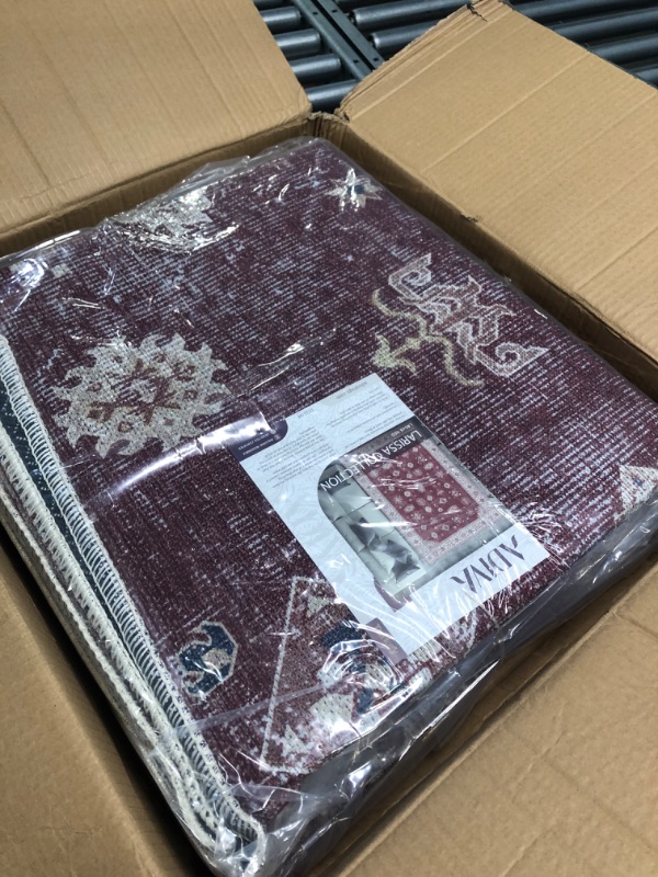 Photo 1 of Adiva Rugs Machine Washable Area Rug with Non Slip Backing for Living Room, Bedroom, Bathroom, Kitchen, Printed Persian Vintage Home Decor, Floor Decoration Carpet Mat (Burgundy, 6' x 9') 6' x 9' Burgundy 45