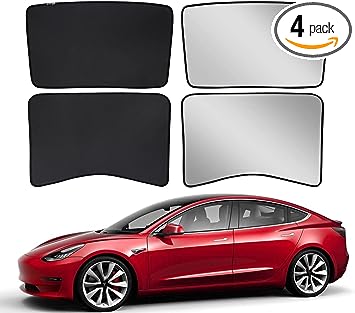 Photo 1 of BASENOR Tesla Model 3 Sunshade Front & Rear Glass Roof Sun Shades with Skylight Reflective Covers Set of 4 (2023 2022 2021 Model 3)