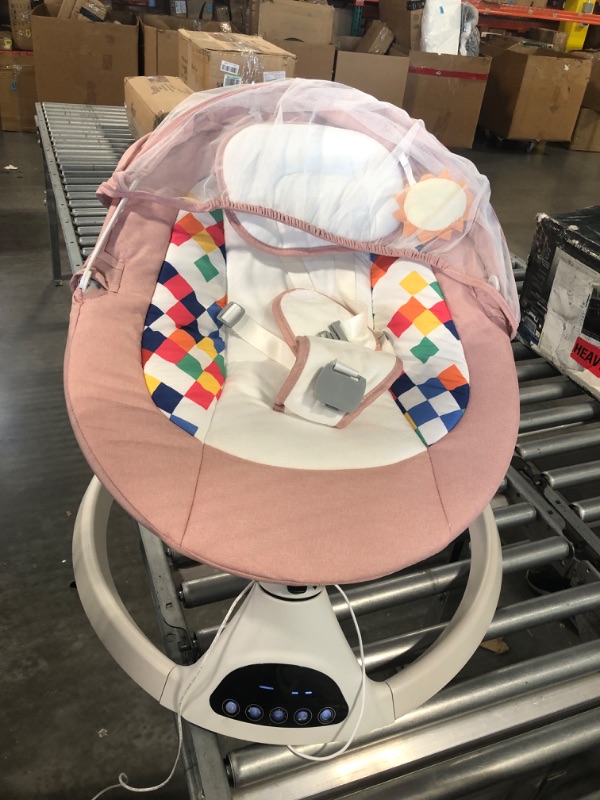 Photo 2 of Addweet Baby Swings for Infants, Portable Bluetooth Enabled Baby Rocker with 5 Natural Swing Ranges & 10 Preset Sleep Music, Auto-Sensing Start-Stop System, Remote Control Newborn Swing (Pink)