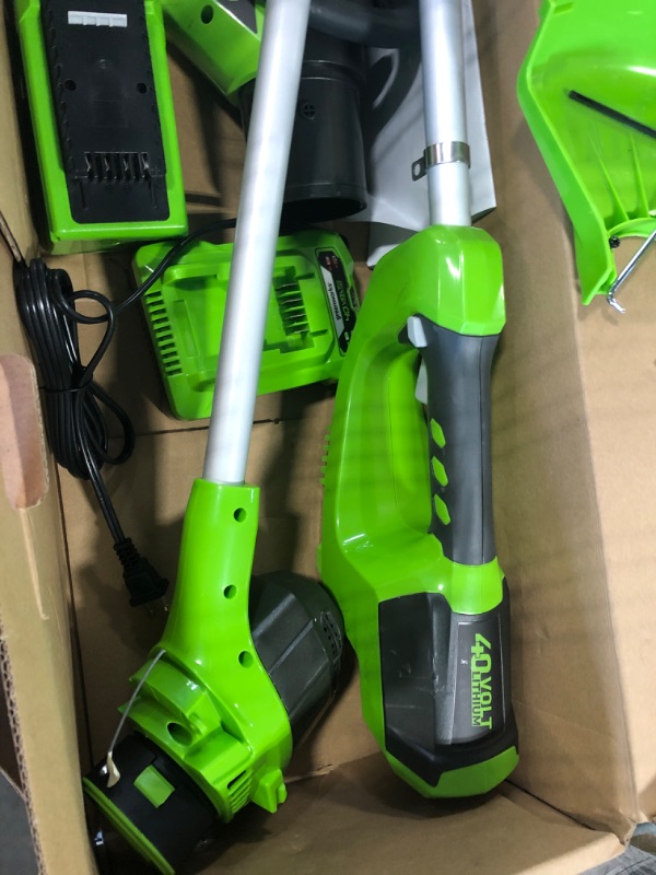 Photo 5 of ***MISSING BLOWER END*** Greenworks 40V Cordless String Trimmer and Leaf Blower Combo Kit, 2.0Ah Battery and Charger Included 12" Trimmer + Blower (2.0Ah)