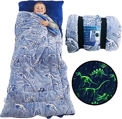 Photo 1 of Kids Sleeping Bag Glow in The Dark Slumber Bag for Girls and Boys - Large, Soft, Durable, Warm, Plush Sleeping Bags - Dinosaur & Unicorn Gift for Sleep Overs
