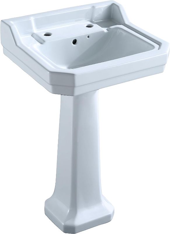 Photo 1 of AMASHEN 27" Traditional Bathroom Sink Full Pedestal Stand - Rectangular Ceramic Sink Basin with Single or Double Hole and Overflow (Pedestal Only)