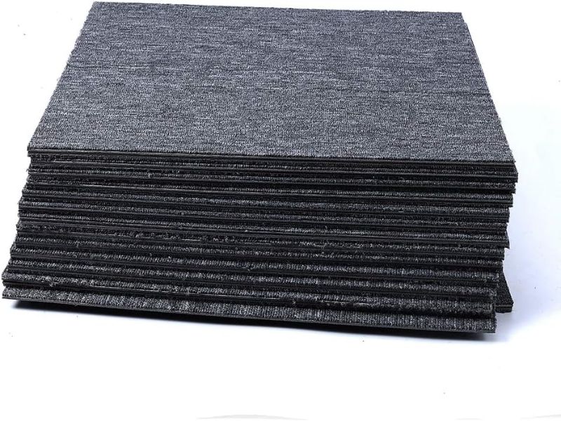 Photo 1 of 20"x20" Carpet Tile 20 Tiles/54 sq Ft Indoor Outdoor Carpet Squares with Adhesive Stickers 0.2" Pile Height Commercial Carpet Tiles with Non-Slip PVC Backed - Easy DIY Installation?Dark Grey

